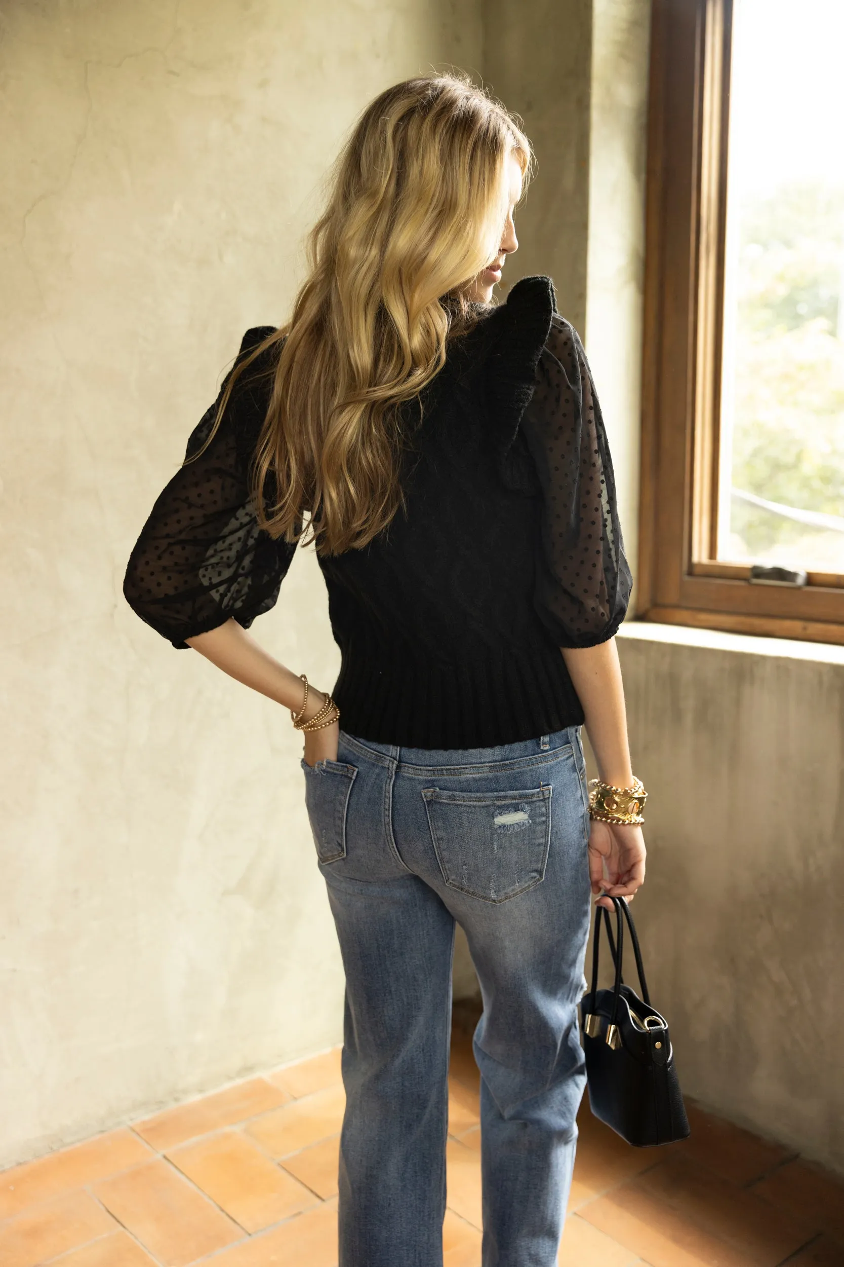 Logan Sheer Puff Sleeve Sweater