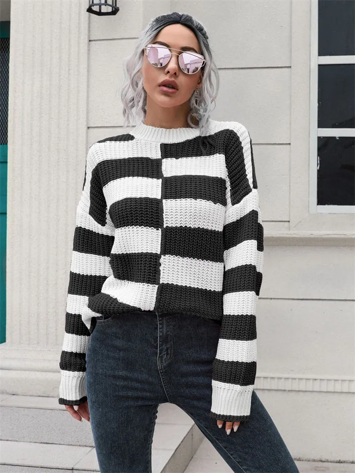 Long Sleeve Design for Women Stripe Knit Sweater