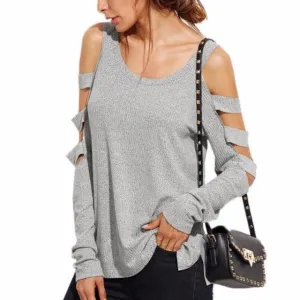 Loose Cold Shoulder Long Sleeve  Shirt