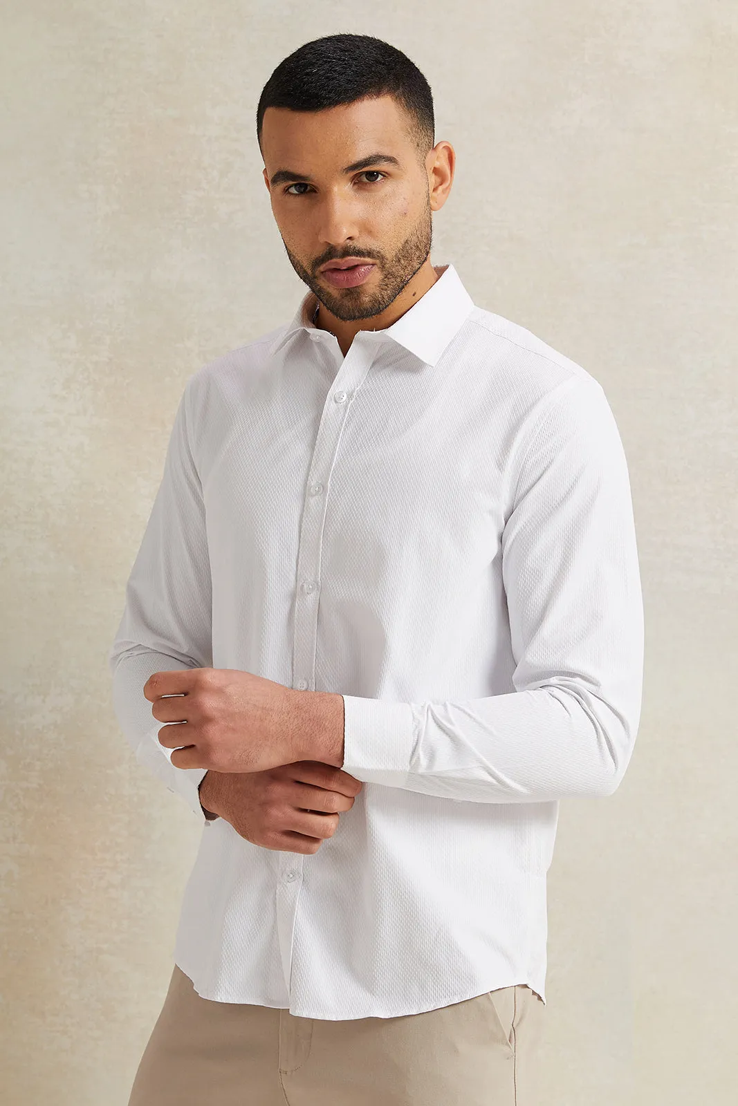 Men White Stand-Up Pack Shirt