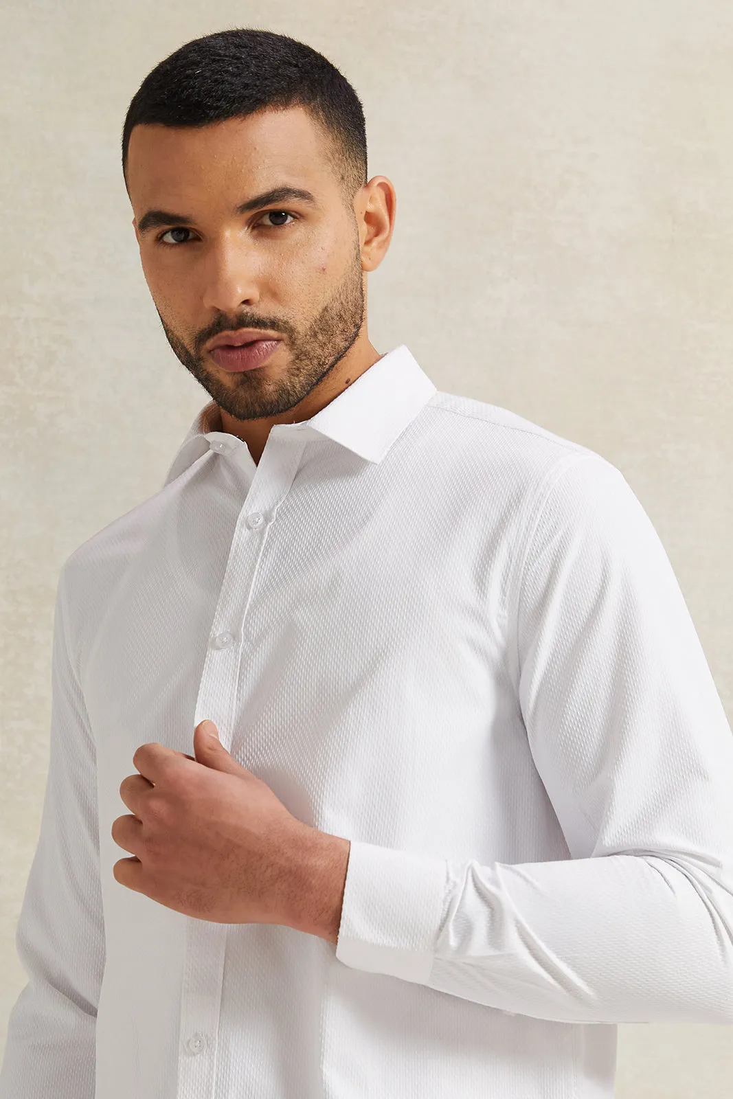 Men White Stand-Up Pack Shirt