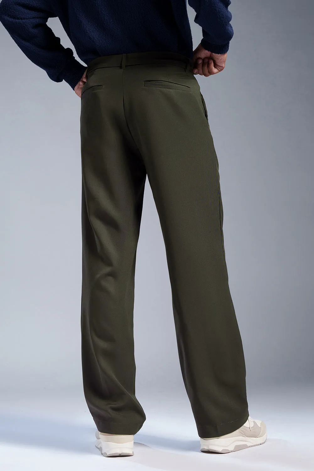 Military Olive Men's Double Pleated Korean Pants