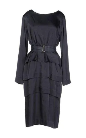 Navy Cotton Blend Layered Dress