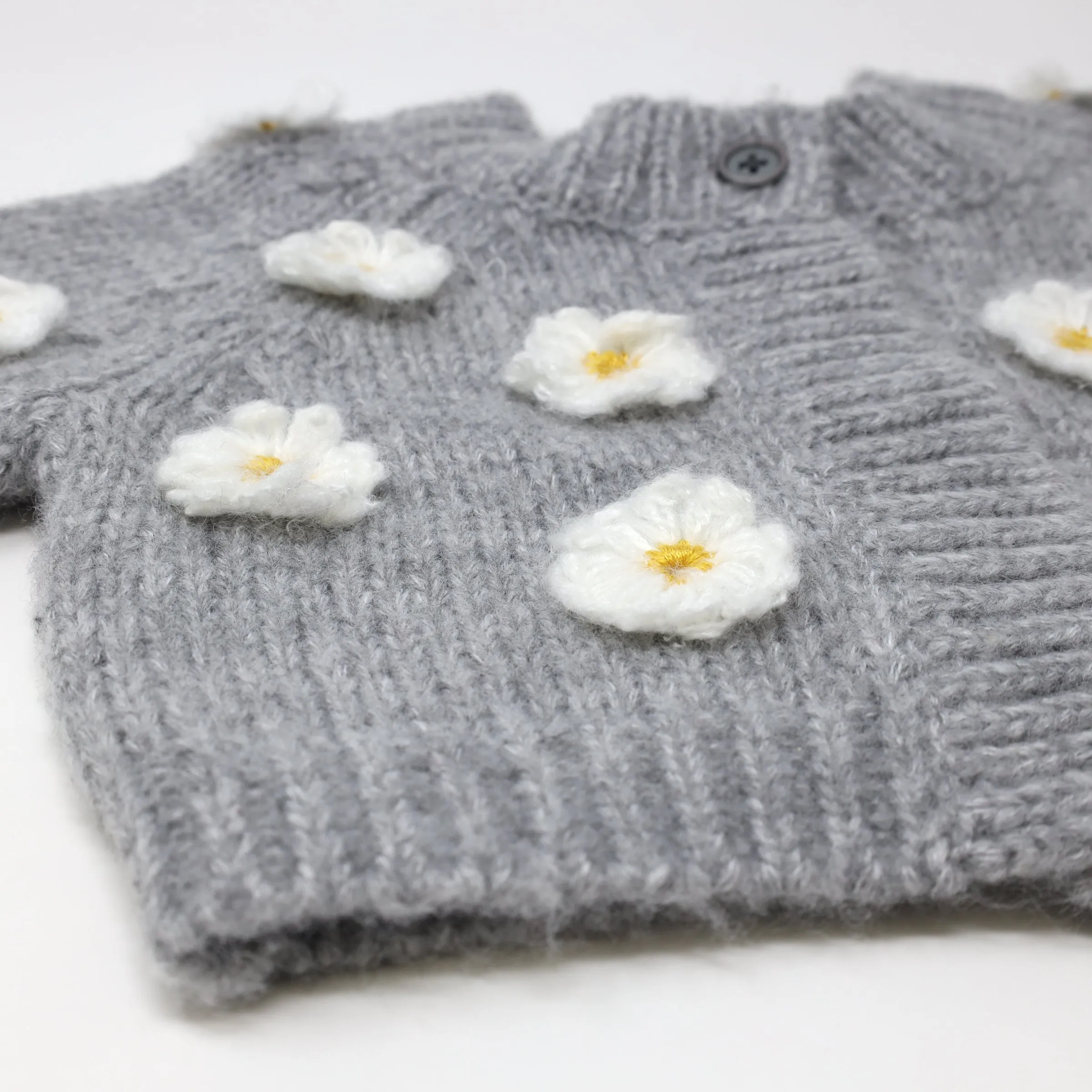 oh baby! Scandi Flower Knit Cardigan - Heather Gray