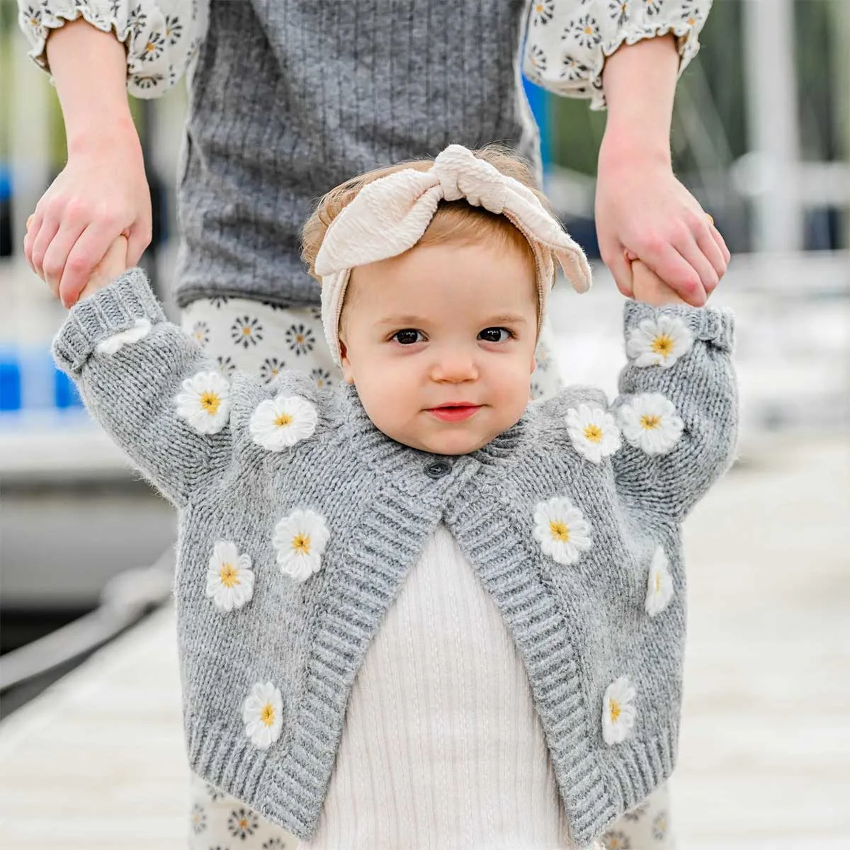 oh baby! Scandi Flower Knit Cardigan - Heather Gray