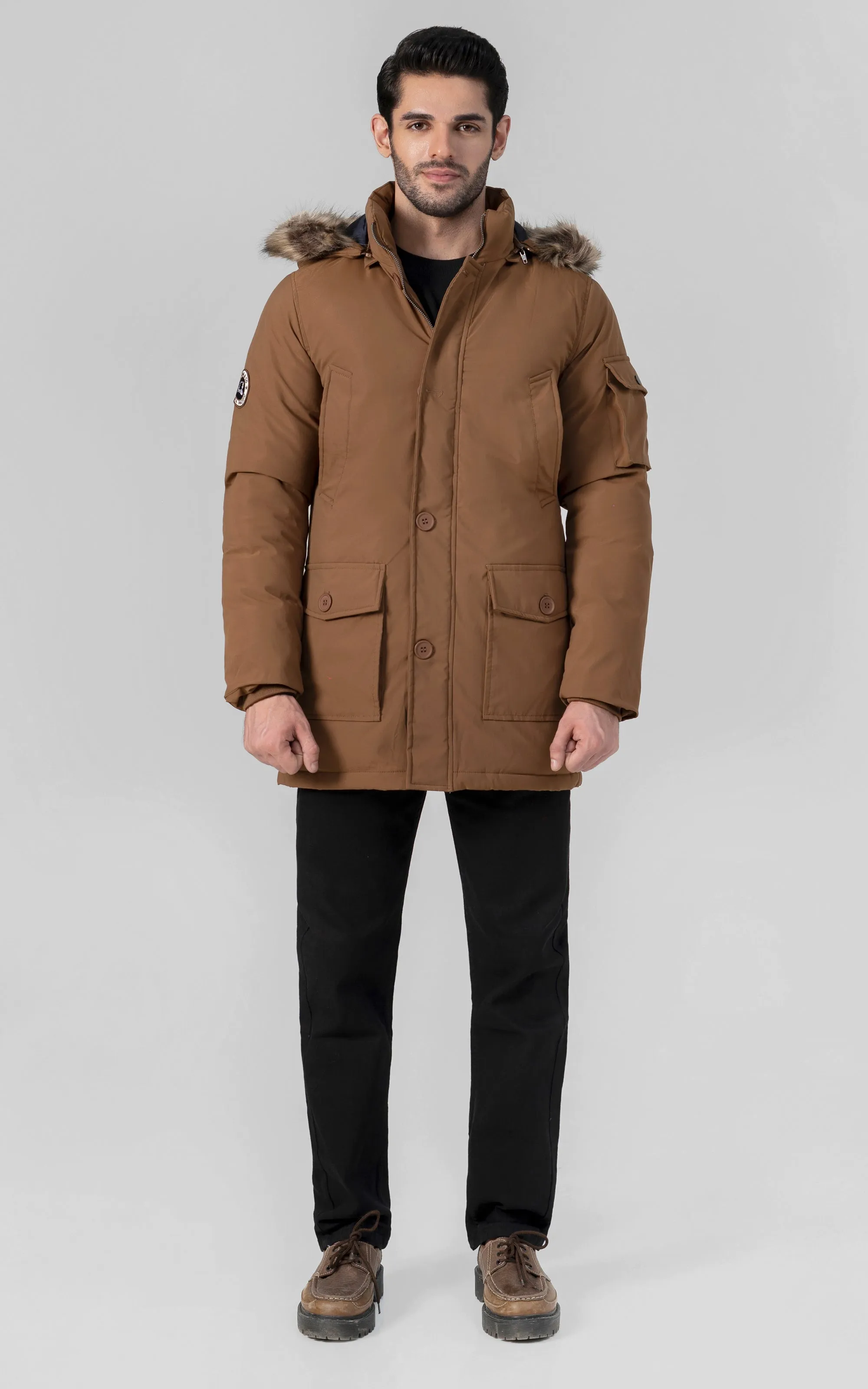 PARKA FAUX FUR JACKET BROWN