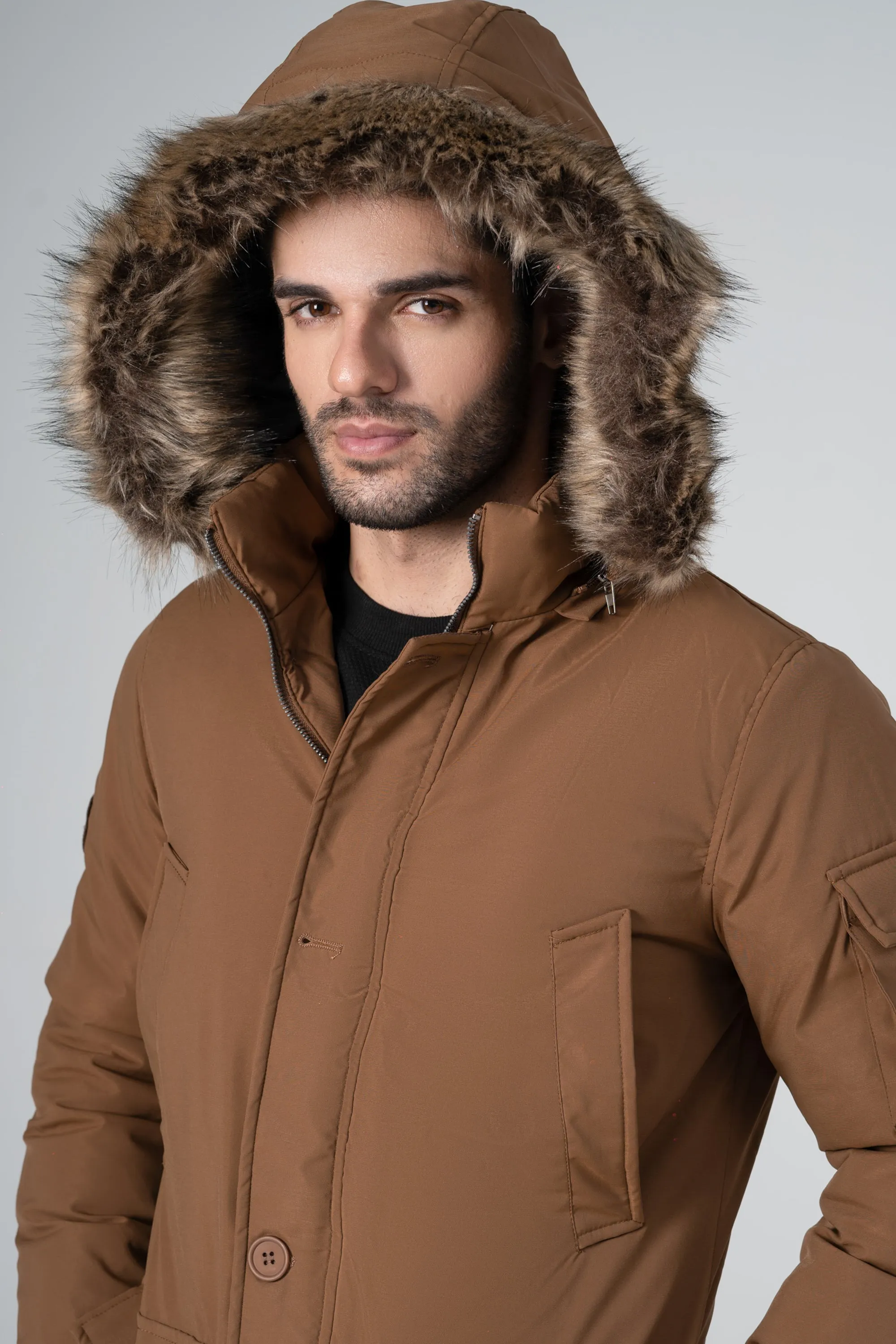 PARKA FAUX FUR JACKET BROWN