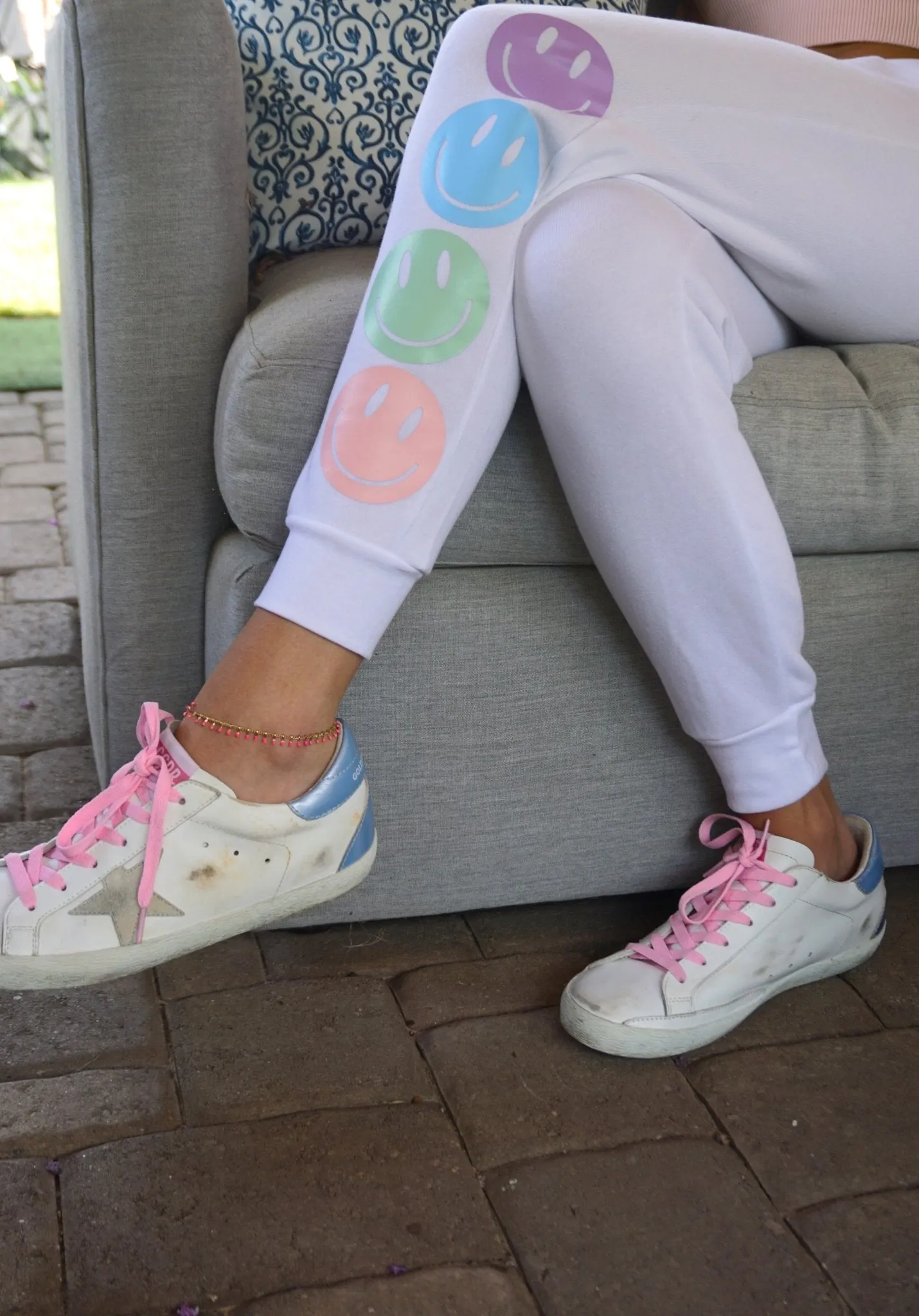 Pastel Smiley Joggers with Pockets