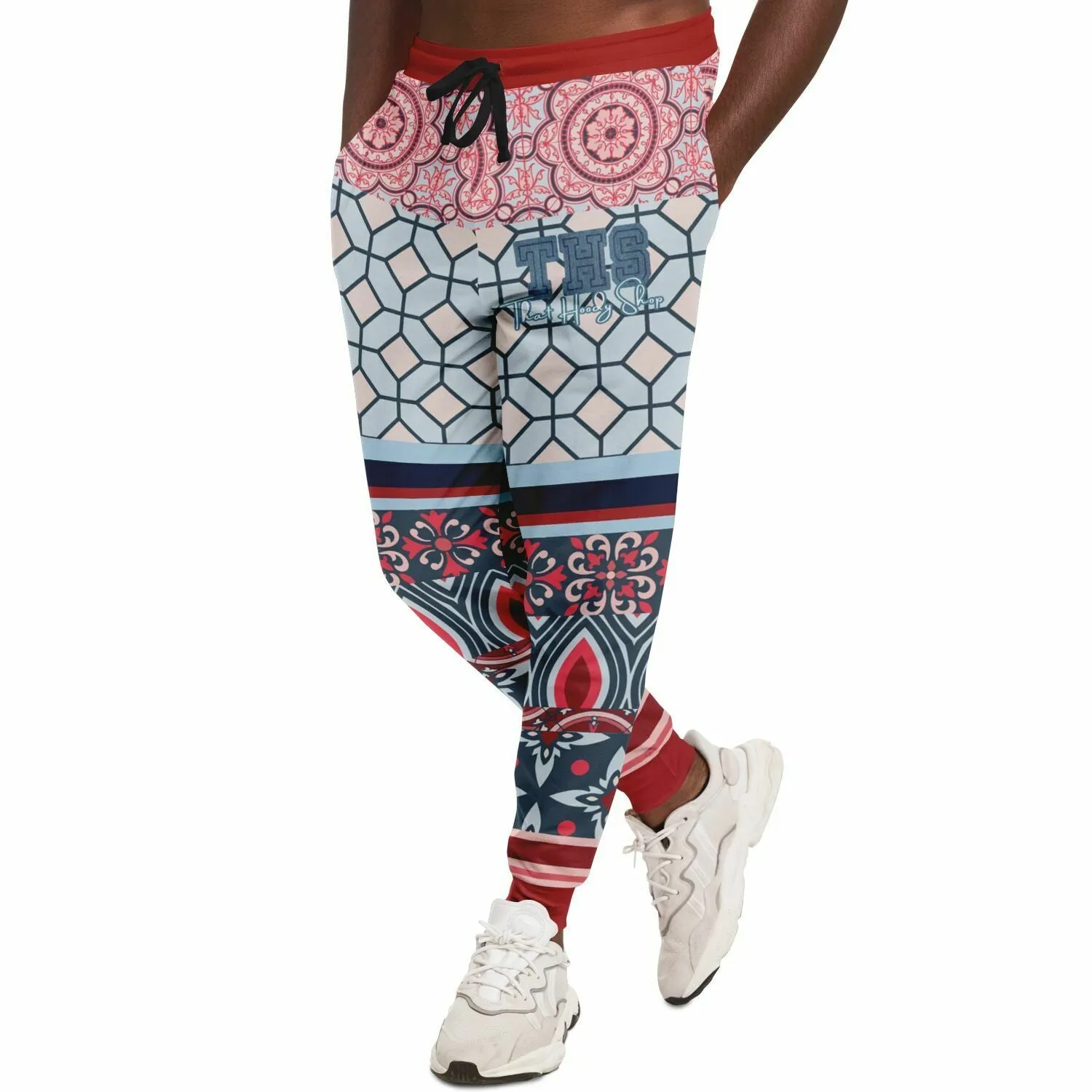 Pink Montauk Geo Patchwork Eco-Poly Unisex Joggers