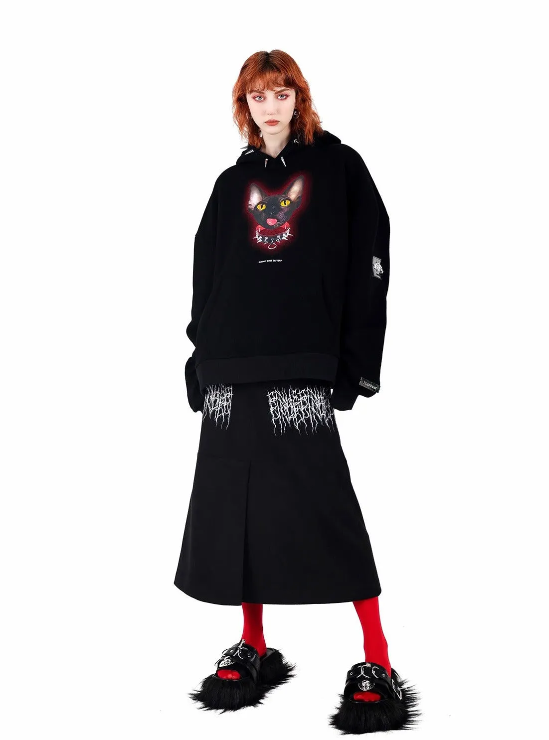 PINKSPINK Gothic Metal Logo Maxi Skirt - Black