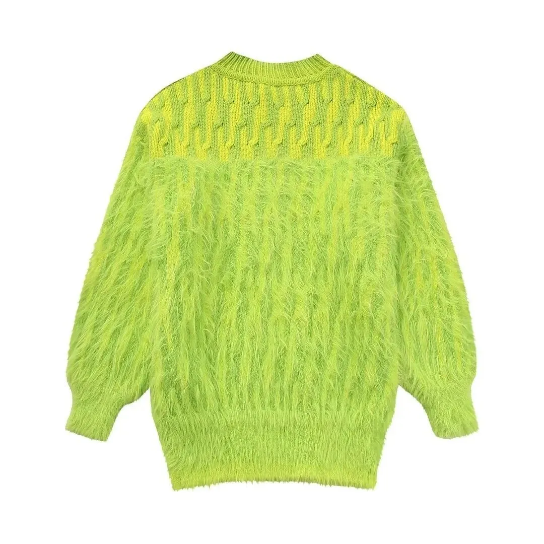 Pre Order:  Green Fluffy Cropped Knitted Sweaters