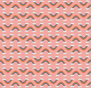 Printed double brushed knit - Rainbow - Coral