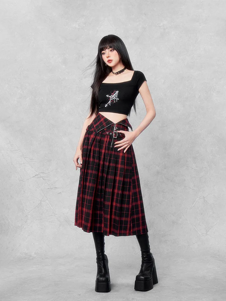 Punk Plaid Split Midi Skirt