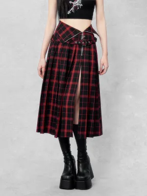 Punk Plaid Split Midi Skirt