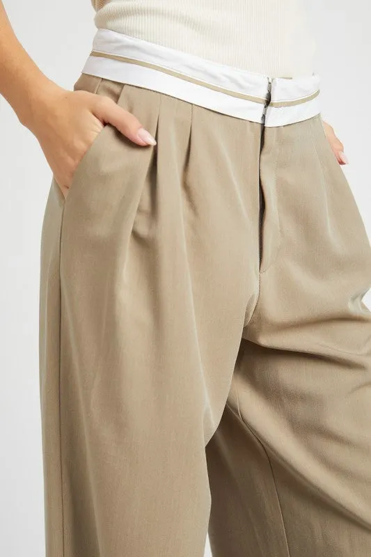 Reverse waist band tailored pants