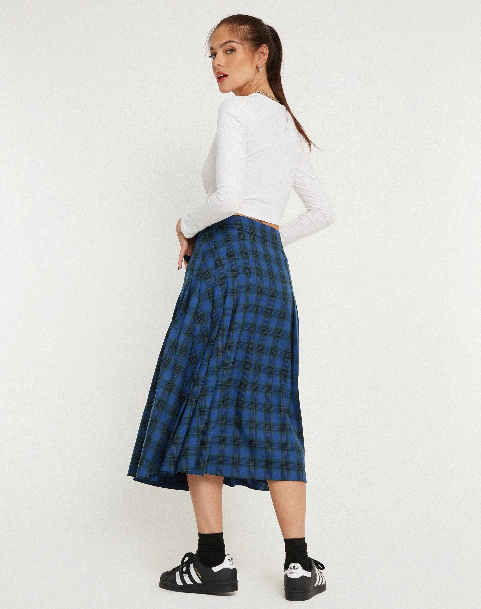 Rigifa Midi Skirt in Tartans Blue Grey