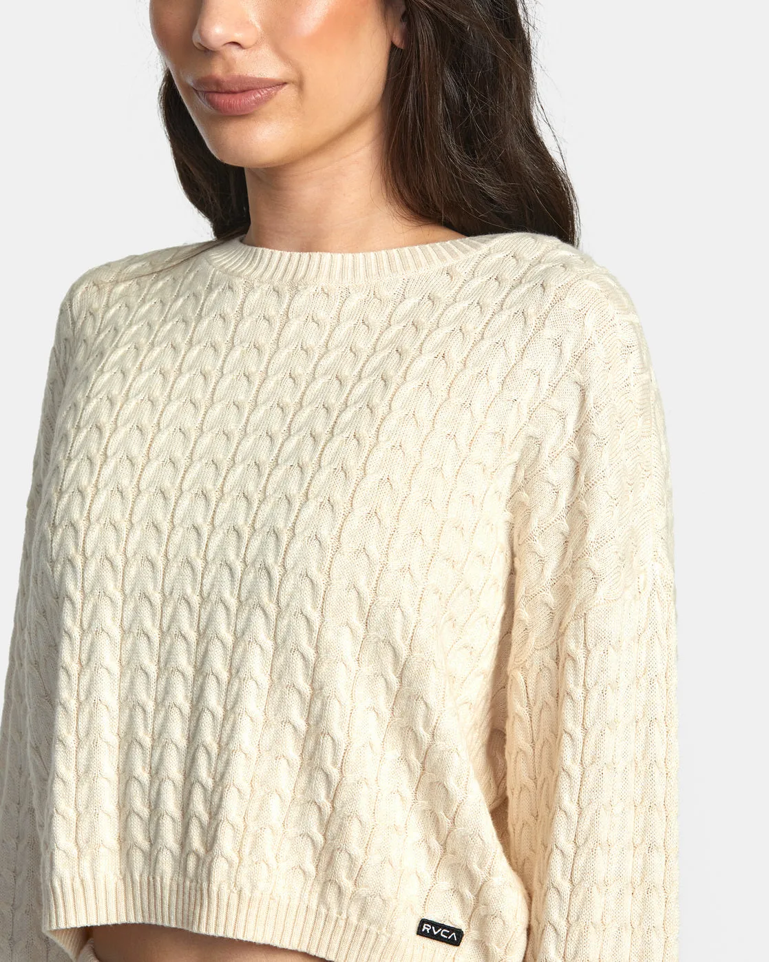 Soft Cable Cropped Sweater - Latte