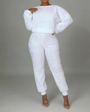 Sparkle Bright Sequin Jogger Set - White or Royal