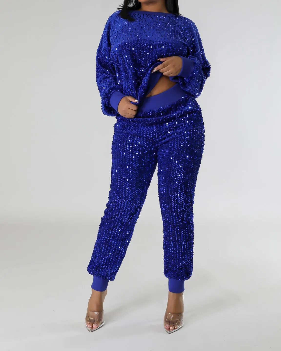 Sparkle Bright Sequin Jogger Set - White or Royal