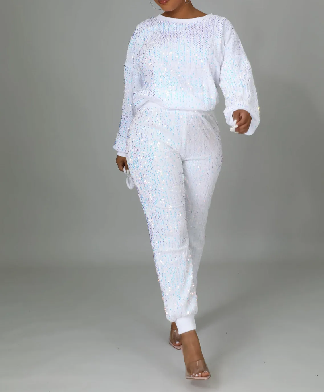 Sparkle Bright Sequin Jogger Set - White or Royal