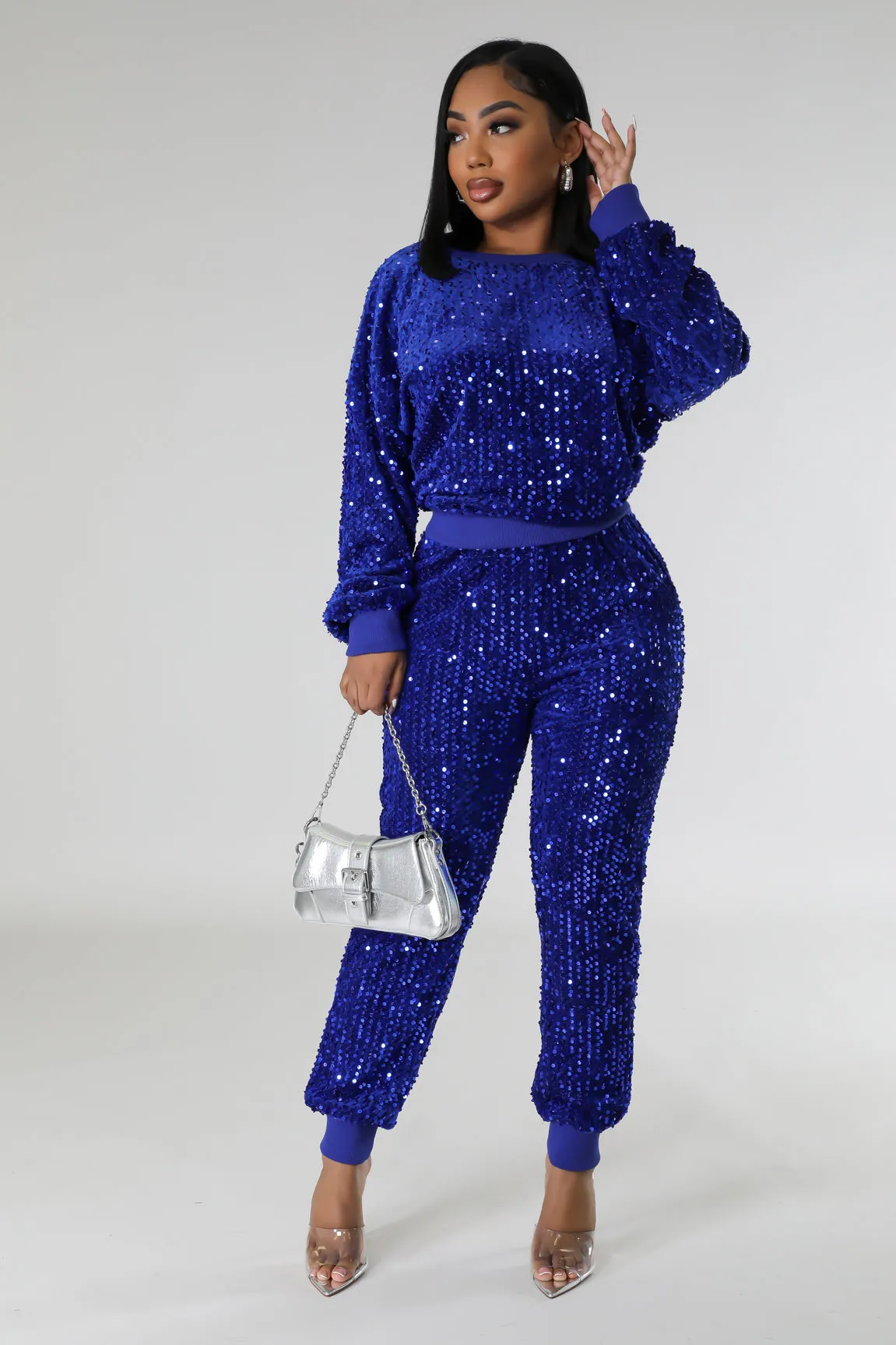 Sparkle Bright Sequin Jogger Set - White or Royal