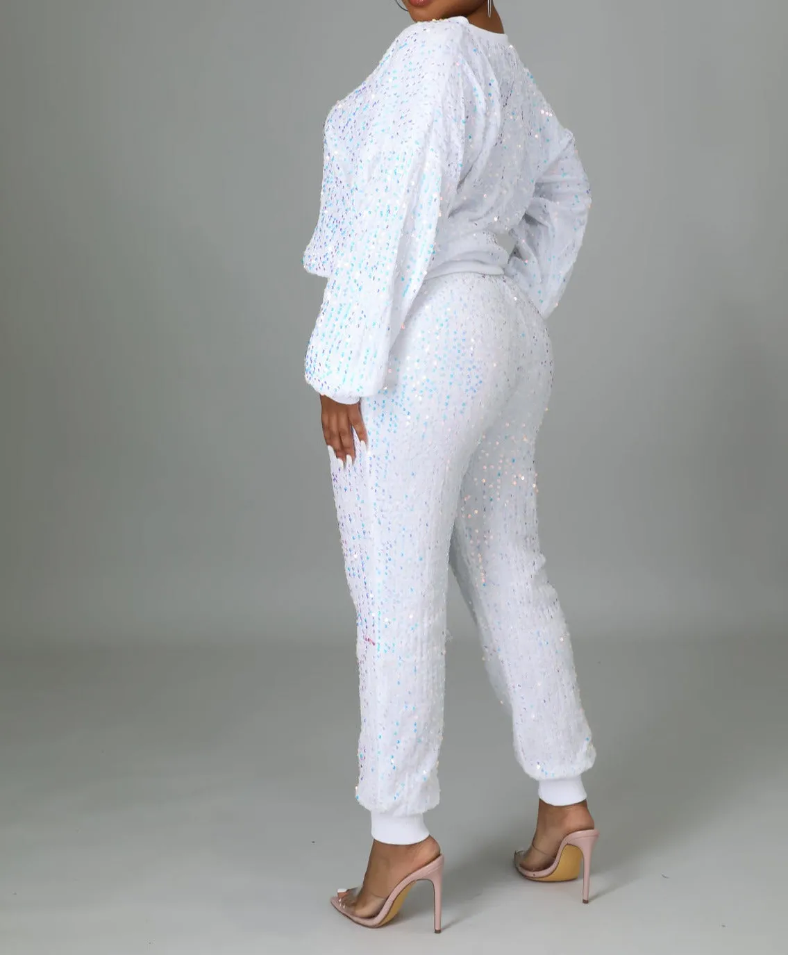 Sparkle Bright Sequin Jogger Set - White or Royal