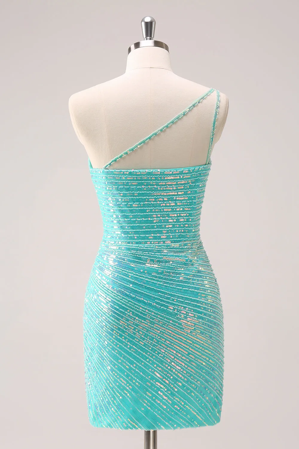 Sparkly Mint One Shoulder Tight Mini Dress with Sequins