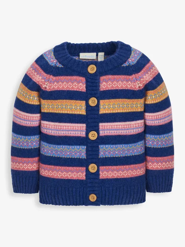 Stripe Fair Isle Navy Cardigan -  select size