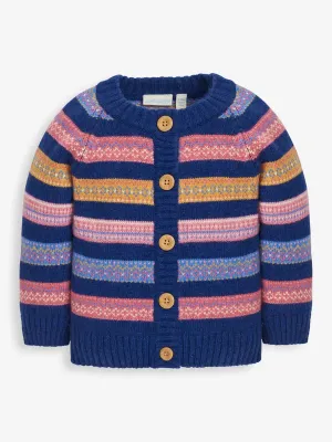 Stripe Fair Isle Navy Cardigan -  select size