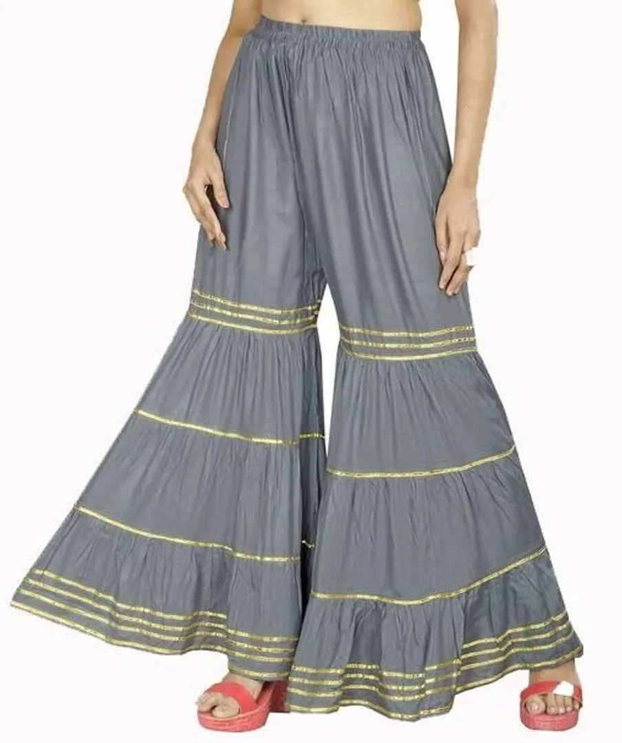 Stylish Rayon Grey Gota Patti Work Flared Gharara Sharara For Women