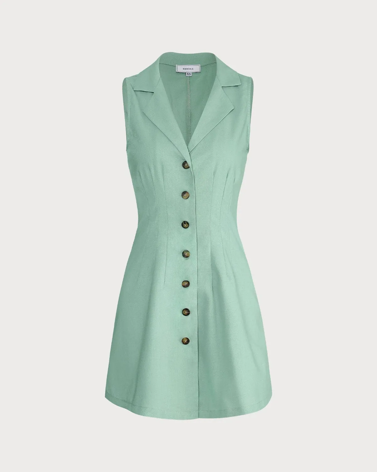 The Green Lapel Button-up Sleeveless Mini Dress