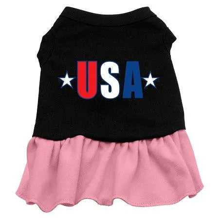 USA Star Screen Print Dress Black with Pink XXL (18)